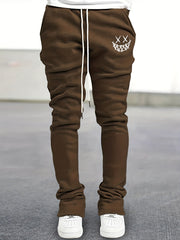 Smile Face Flare Pants Men Drawstring