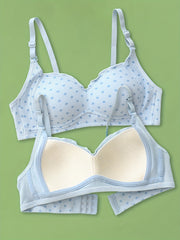 2pcs Girl's Polka Dot Print Push Up Thin Bras V Neck Adjustable Straps Bras