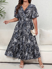  Allover Print Flutter Sleeve Surplice Neck Maxi Dress