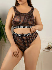  Allover Print Letter Tape Bra & Panty Set