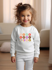 Girls Donuts Print Crew Neck Sweatshirt