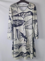  Casual Dress Women's Allover Print Long Sleeve V Neck Mini Dress