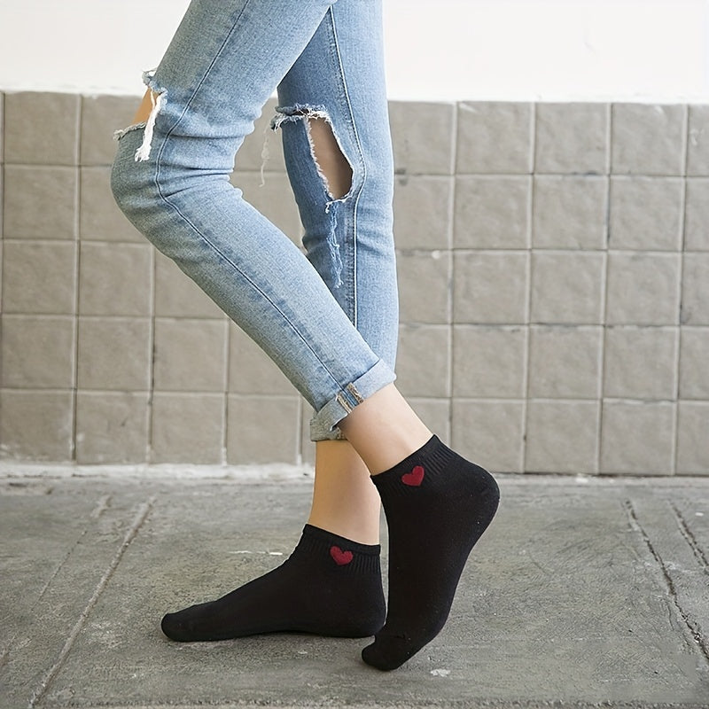 7 Pairs Heart Print Socks & Crew Neck Stockings