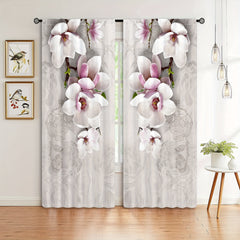 2pcs Magnolia Pattern Semi Blackout Curtains Rod Pocket Vintage Curtain