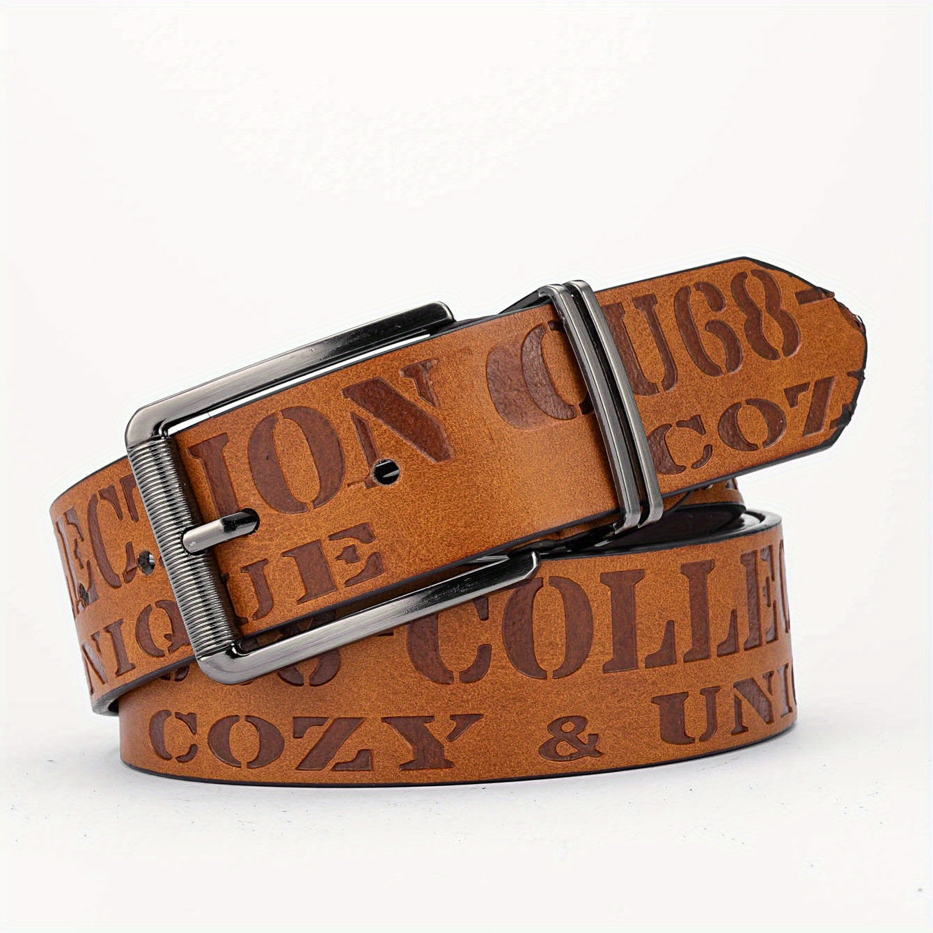 Alloy Buckle PU Striped Belt Men