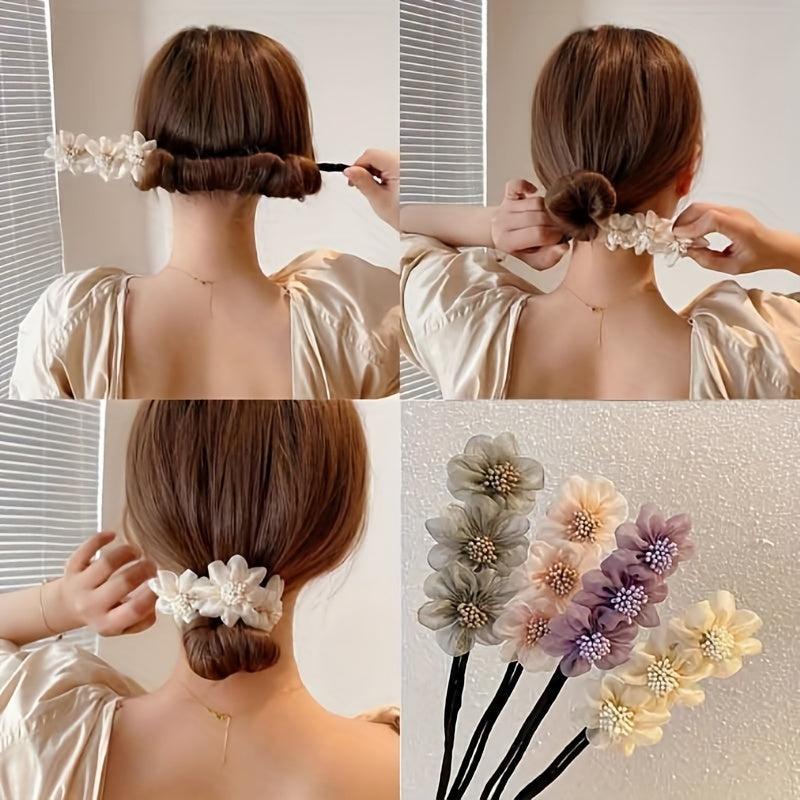 Flower Hair Tie Hair Styler Bun Maker Ponytail Holder Hair Accessories