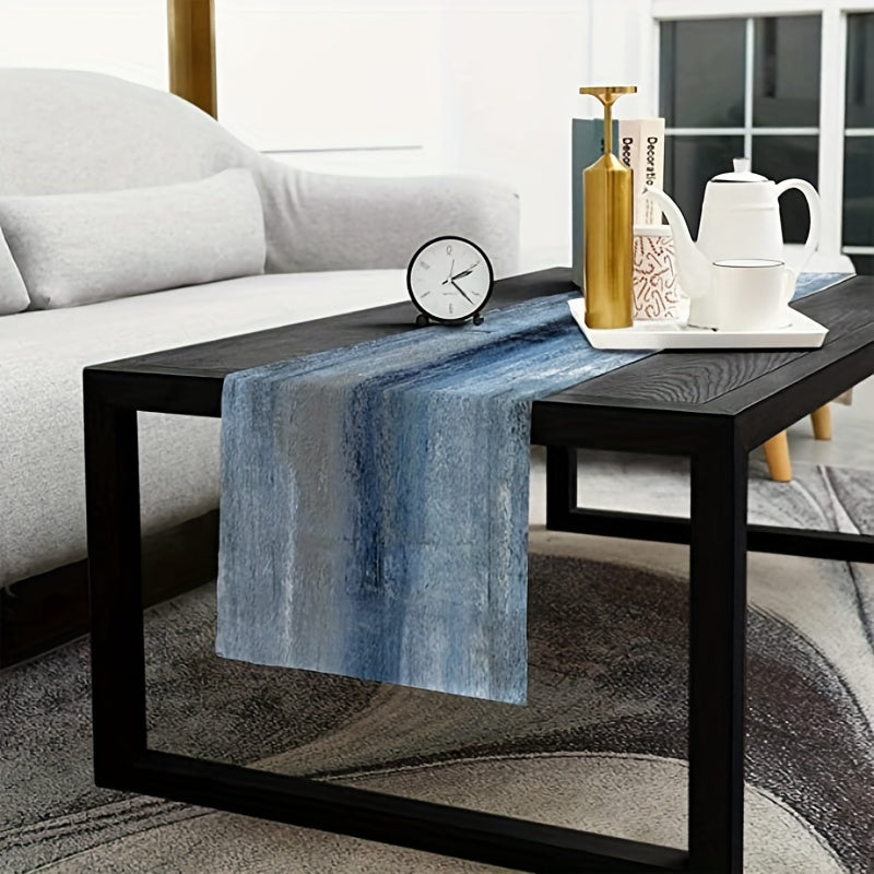 Burlap Rustic Table Runner Abstract Art Denim Contrast Farmhouse Style