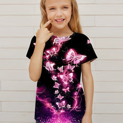 Girls Butterfly Graphic T Shirt 3D Digital Print Casual Summer Tee