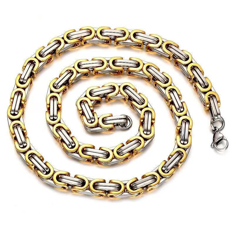 304 Stainless Steel Mens Byzantine Chain Plated Jewelry Set