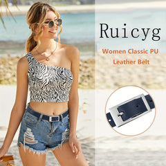 Classic Thin Belt Rectangular Buckle PU Leather Belt For Women