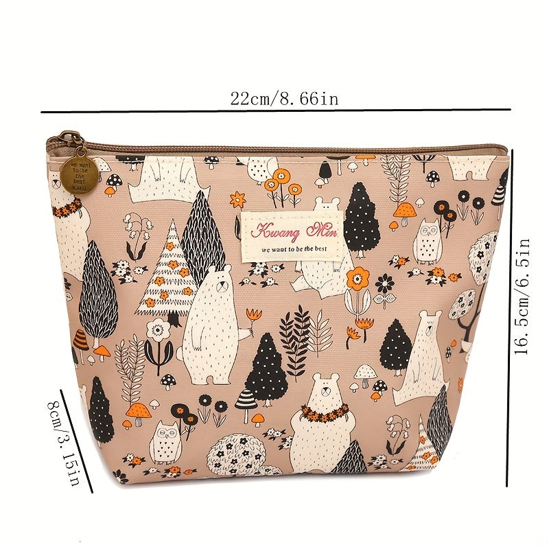 Cartoon Print Zipper Pouch Lightweight Cosmetic Bag