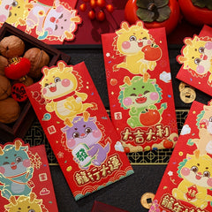 6pcs Dragon Year Red Envelopes Cartoon Lucky Money Packets Wedding