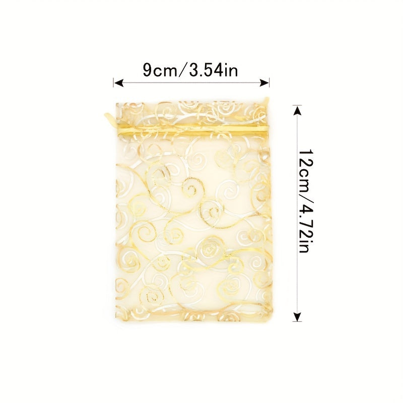 100pcs Golden Organza Gift Bags Drawstring for Wedding Party