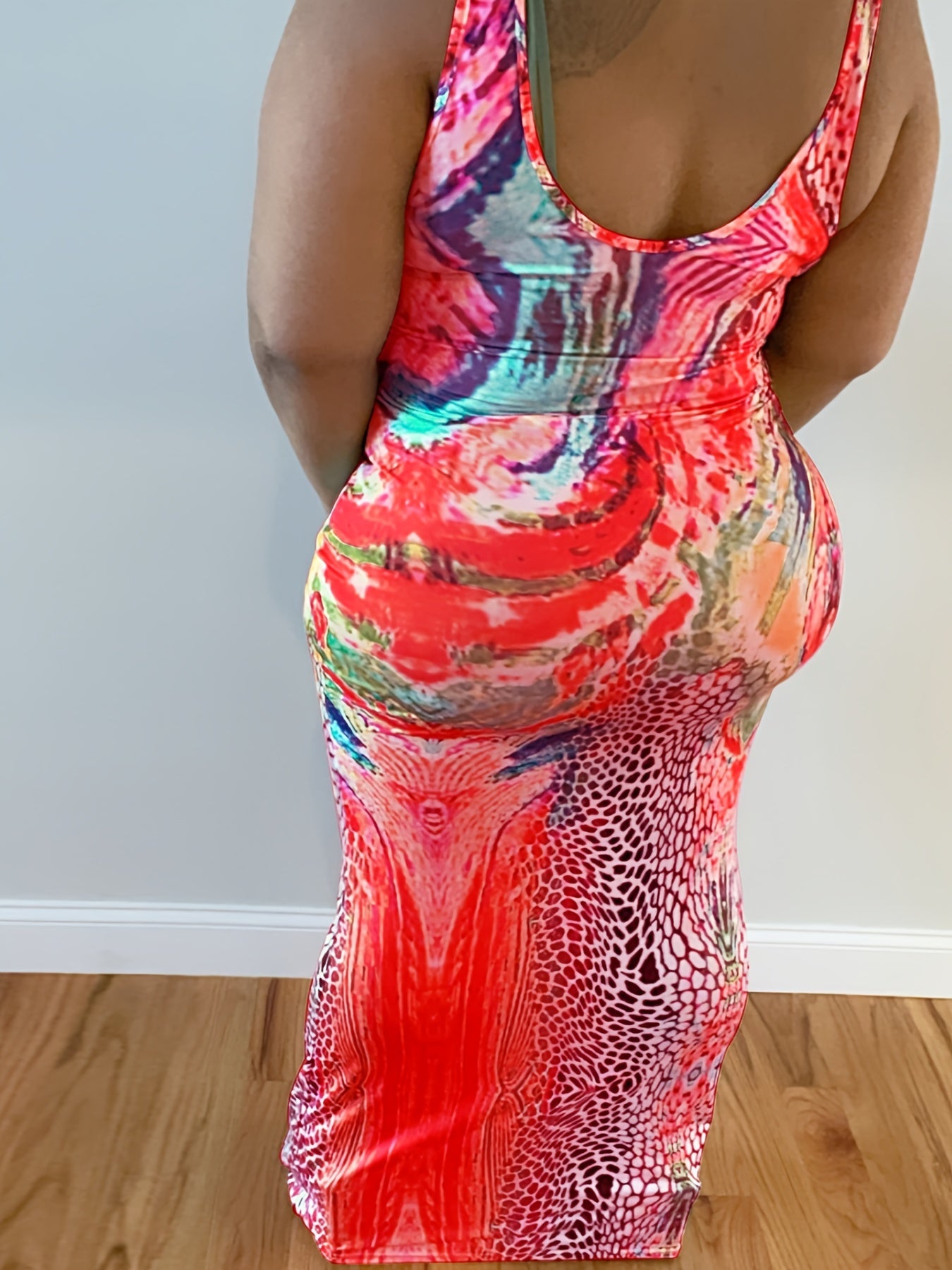 Women's Plus Print Round Neck Maxi Tank Dress
