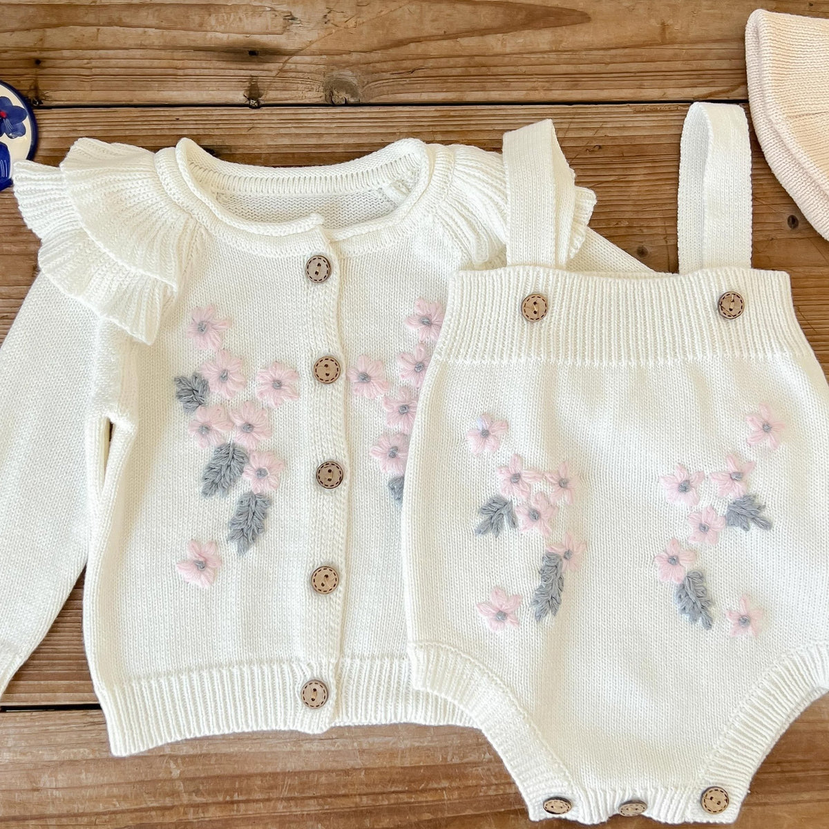 Baby Girl's Flower Print Coat & Suspender Romper Set