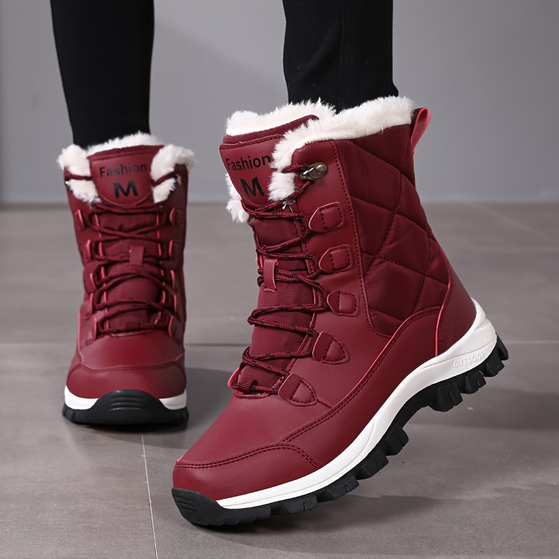 Women's Plush Lined Snow Boots Waterproof Thermal Lace Up Winter Outdoor Shoes