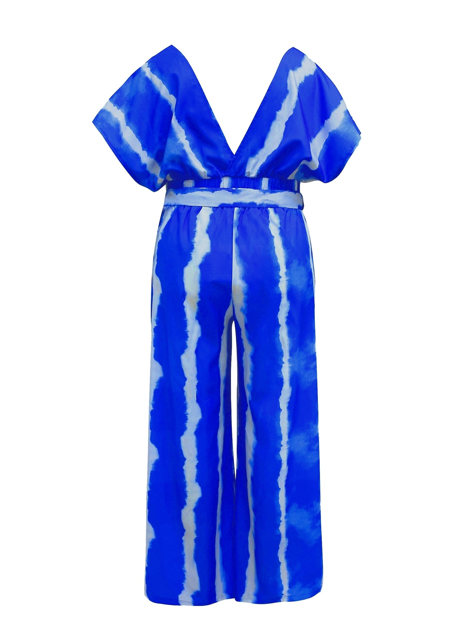  Tie Dye Batwing Sleeve V Neck Top & Wide Leg Pants Set