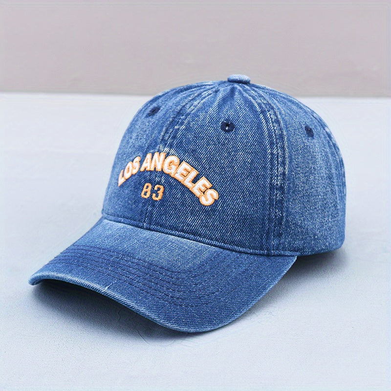 LA 83 Printed Baseball Cap Denim Distressed Dad Hat Hip Hop