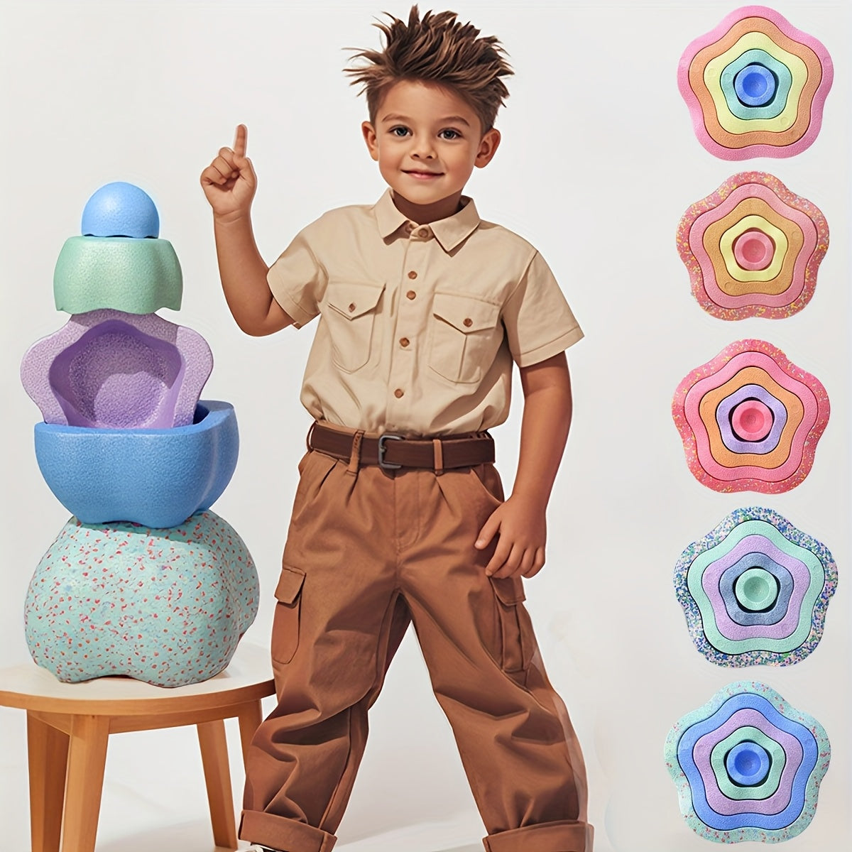 5pcs River Stone Stacking Balance Toys Multicolor Kids Motor Skills