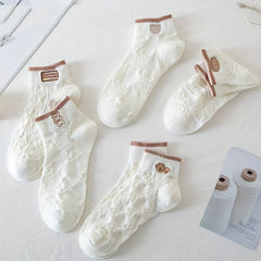 5 Pairs Cartoon Pattern Short Socks for Women Soft Lightweight Stockings