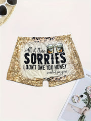  Women's Leopard & Slogan Print High Rise Shorts