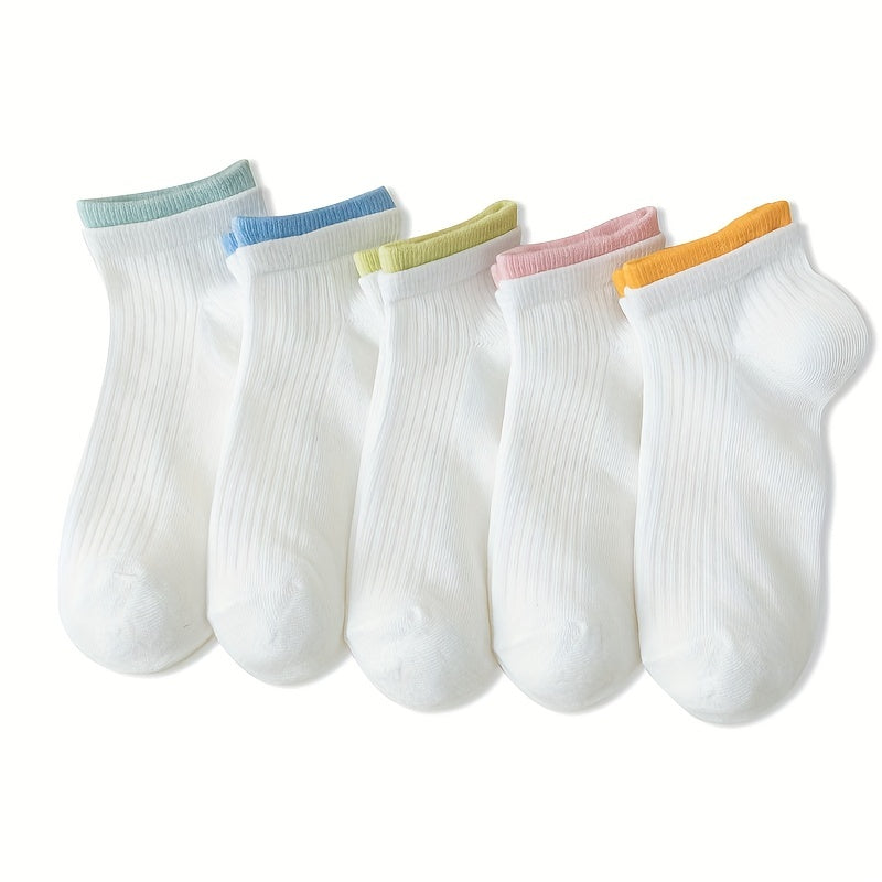 5 Pairs Colorblock Trim Sports Short Socks for Women