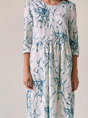  Leaf Print Half Sleeve Round Neck Dress