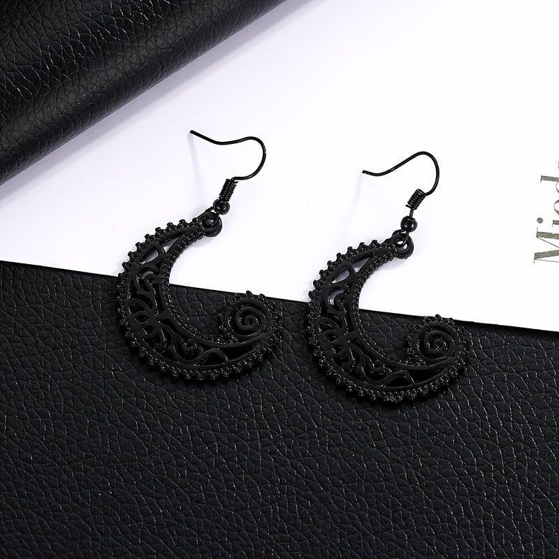 Bohemian Style Moon Hook Earrings Wave Spiral Shape Ear Drops