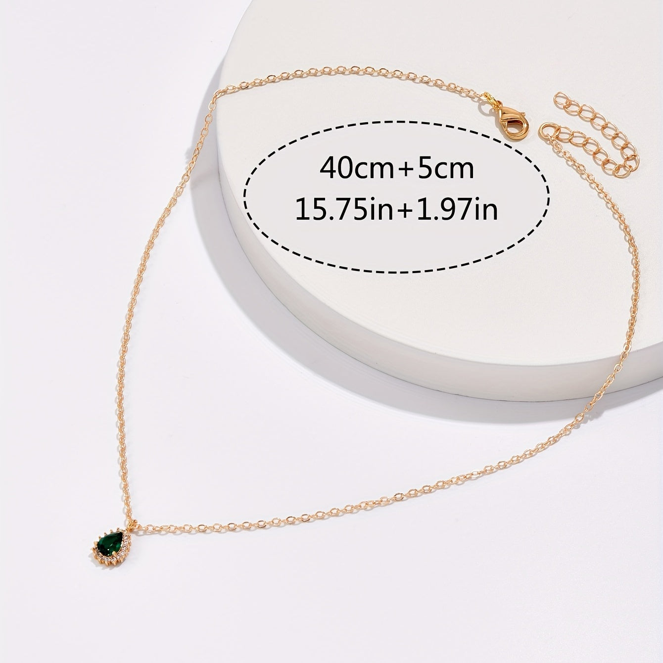 Green Zircon Teardrop Pendant Necklace Women's Accessories Gift