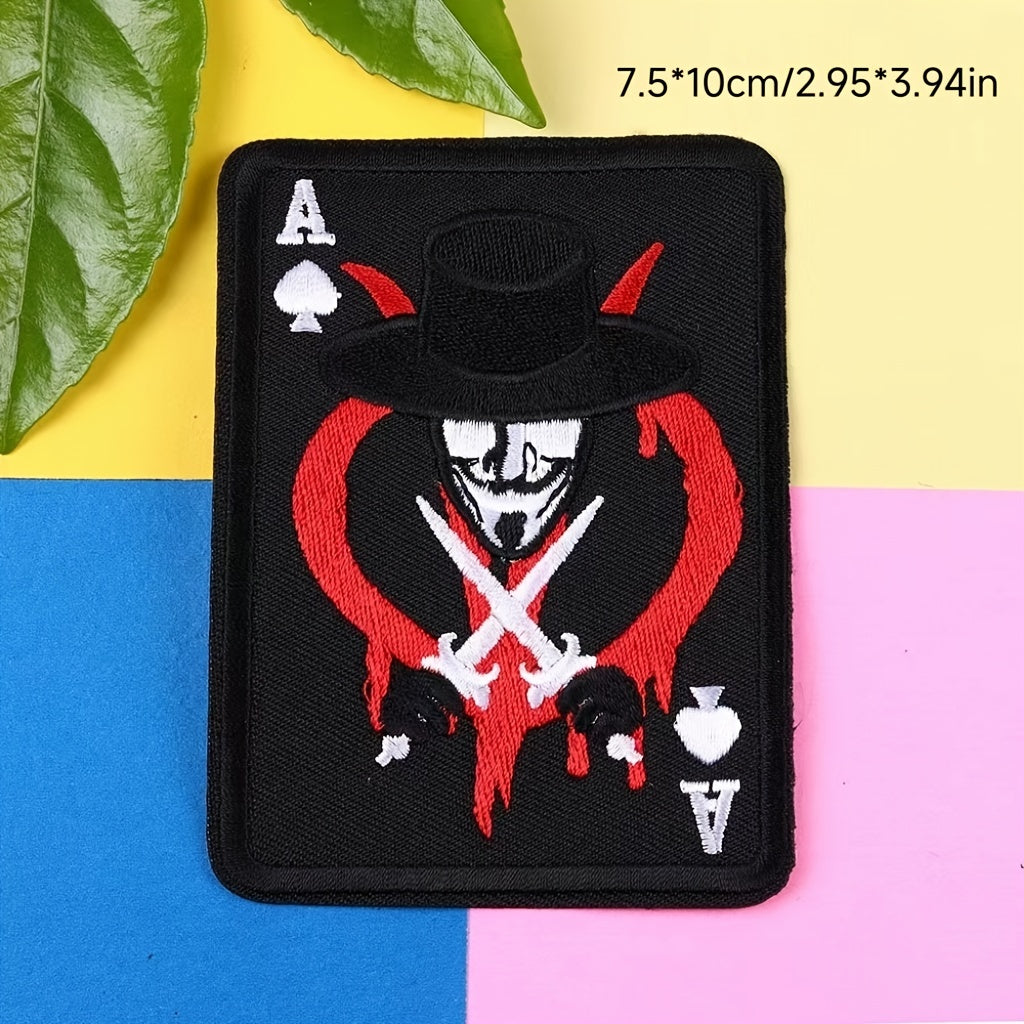 5pcs Skull Playing Card Patches - Embroidered Iron On Appliques