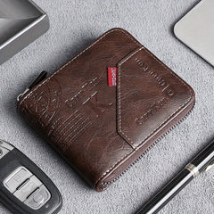 Men's Leather Zipper Wallet Bifold Card Holder Wallet