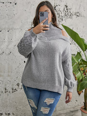  Cold Shoulder Jacquard Sweater Women's Plus Casual Knitwear Tops