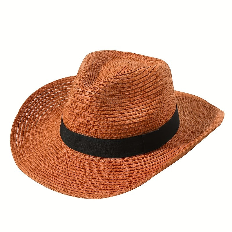 Candy Jazz Fedora Cap Rolled Brim Vintage Sun Hat Outdoor Breathable Straw Hat