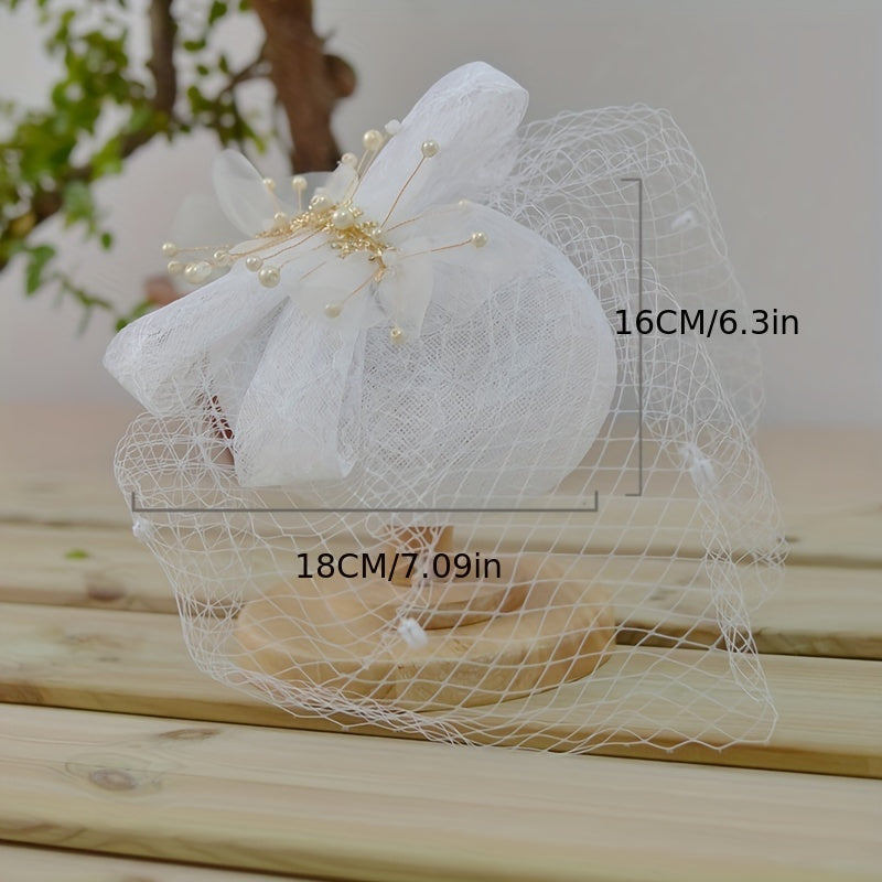Faux Pearl Tassel Fascinator Lace Bowknot Derby Hat