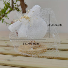 Faux Pearl Tassel Fascinator Lace Bowknot Derby Hat
