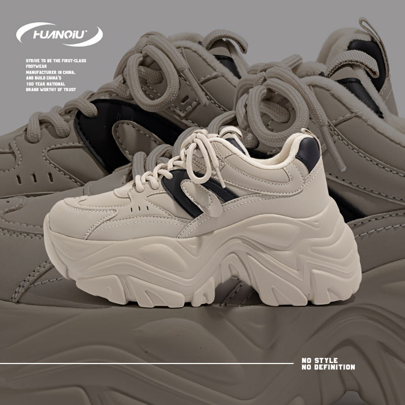 HUANQIU Lace-up Non-slip Platform Chunky Sneakers - Comfy Dad Shoes