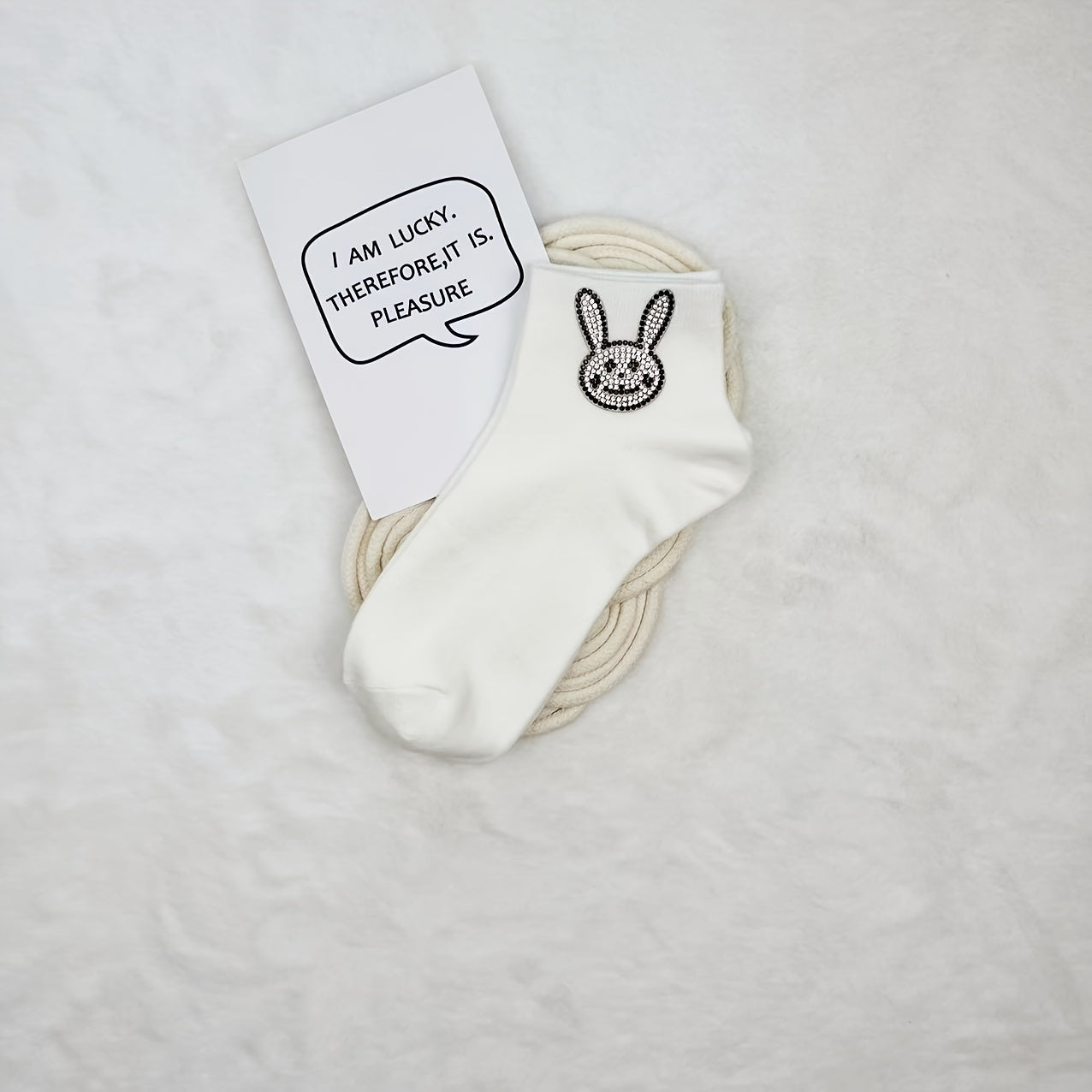 5 Pairs Bunny Rhinestone Socks Cute & Comfortable Crew Short Socks