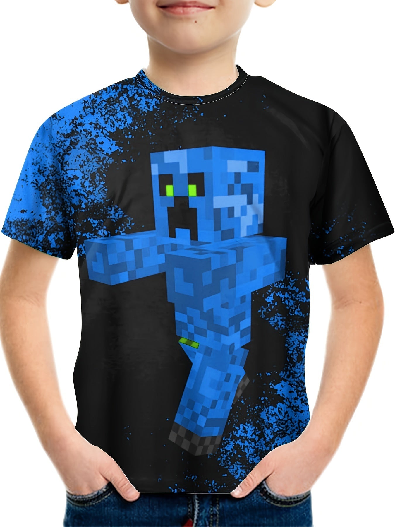 Boy's Monster Block Graphic T Shirt Casual Breathable Novel Tee