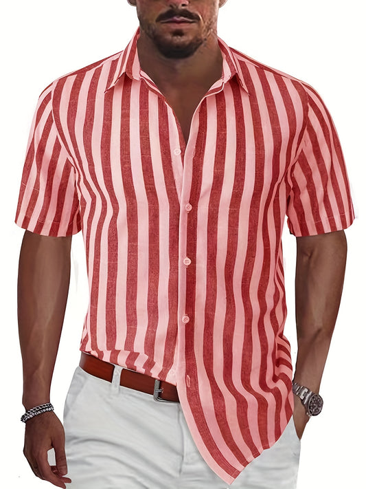 Stripe Print Men's Casual Short Sleeve Shirt
