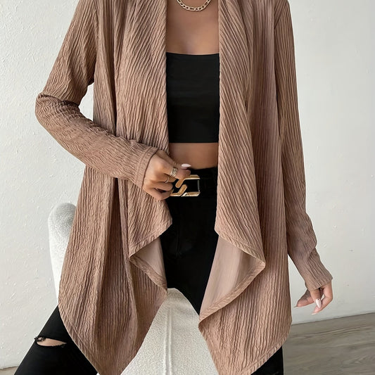 Solid Long Sleeve Open Front Cardigan