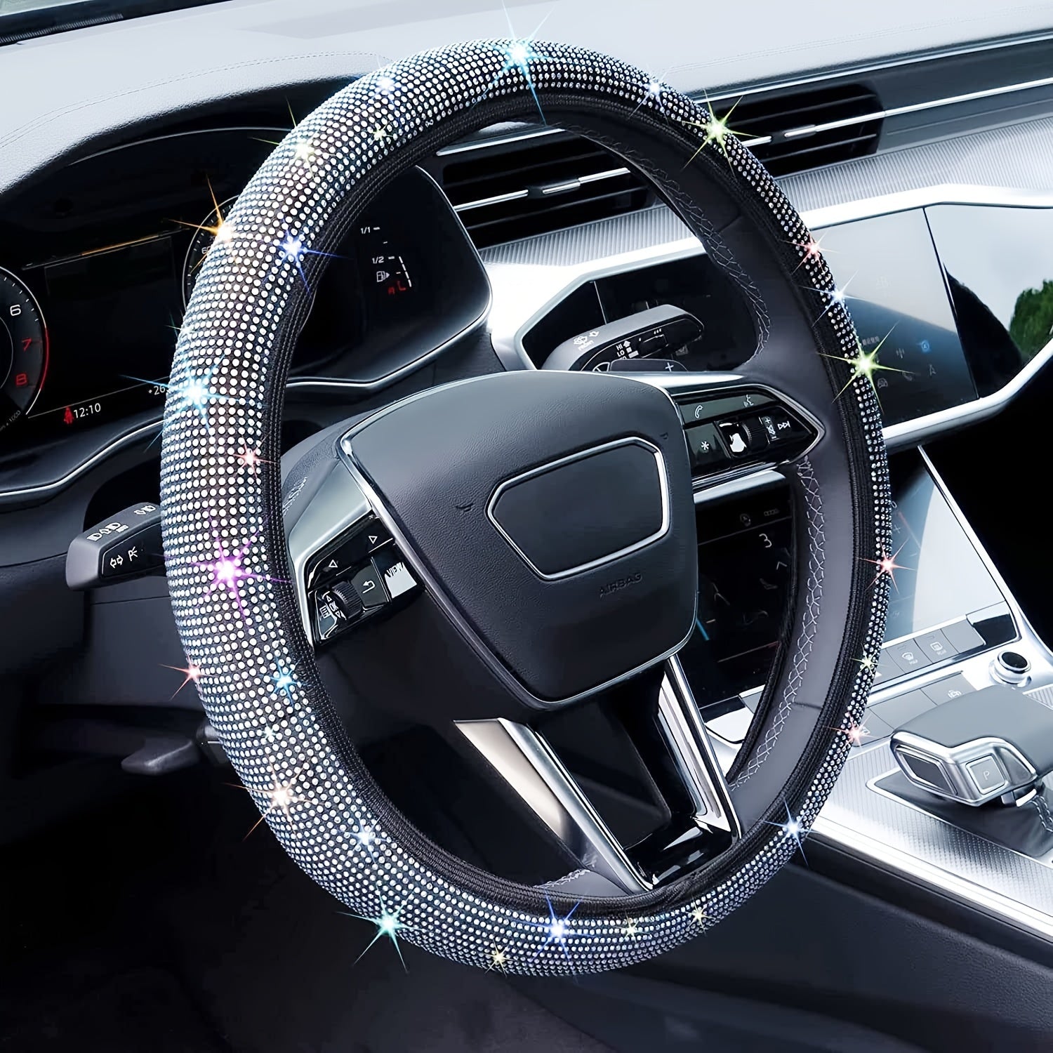Crystal Diamond Steering Wheel Cover Safe Bling Car Accessory