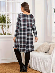  Plaid Print Long Sleeve Dress
