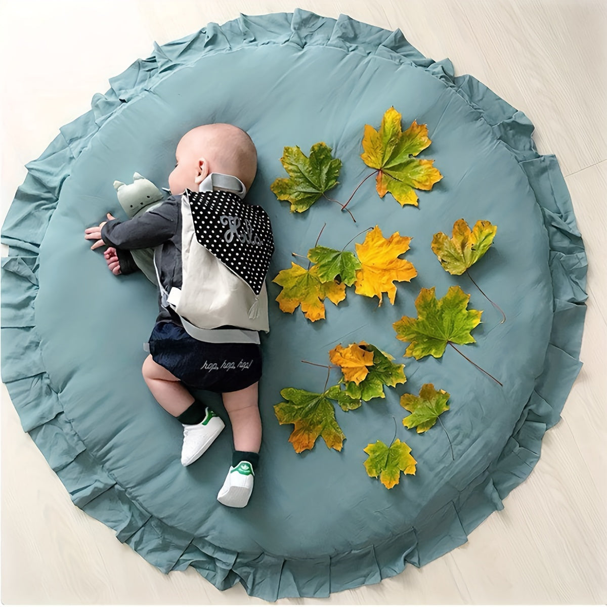 Baby Cotton Play Mat Round Ruffled Cushion Soft Breathable Crawling Pad