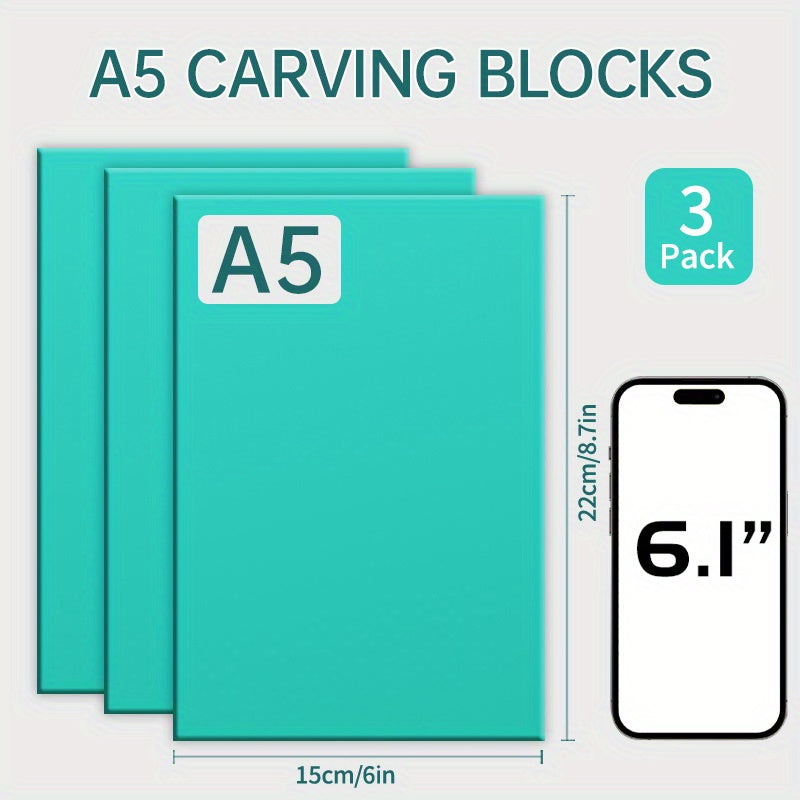 3 Pack Marei's Soft Linoleum Carving Block Linocut Block For Printmaking