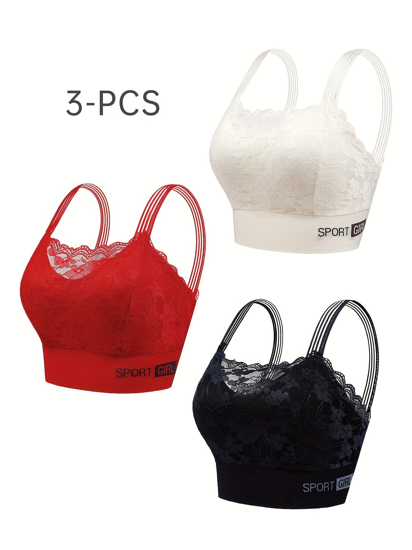 3pcs Lace Push Up Bras Women's Lingerie