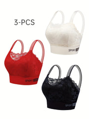 3pcs Lace Push Up Bras Women's Lingerie