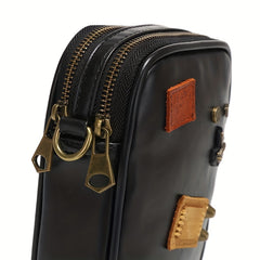 Men's Rivet Decor Leather Crossbody Bag Multifunctional Shoulder Bag
