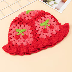 Cherry Crochet Ruffles Beanie Hollow Cotton Cloche Hat Women Knit Hats Bucket