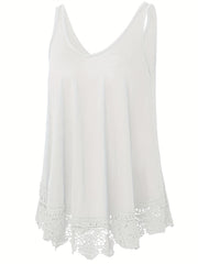  Solid Lace Trim Tank Top