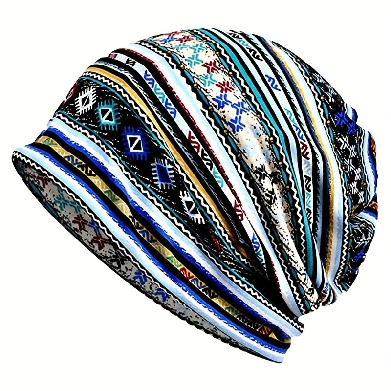 Boho Geometric Print Beanie Vintage Skull Hat Headband Neck Gaiter